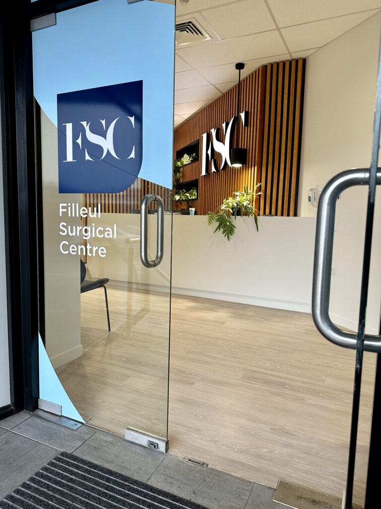 Filleul Surgical Centre - branded glass entrance doors