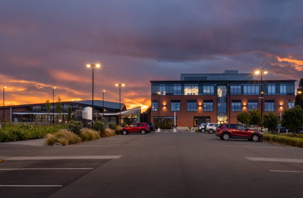 Kaweka Specialist Centre and Ward - viewed from the carpark at sunset