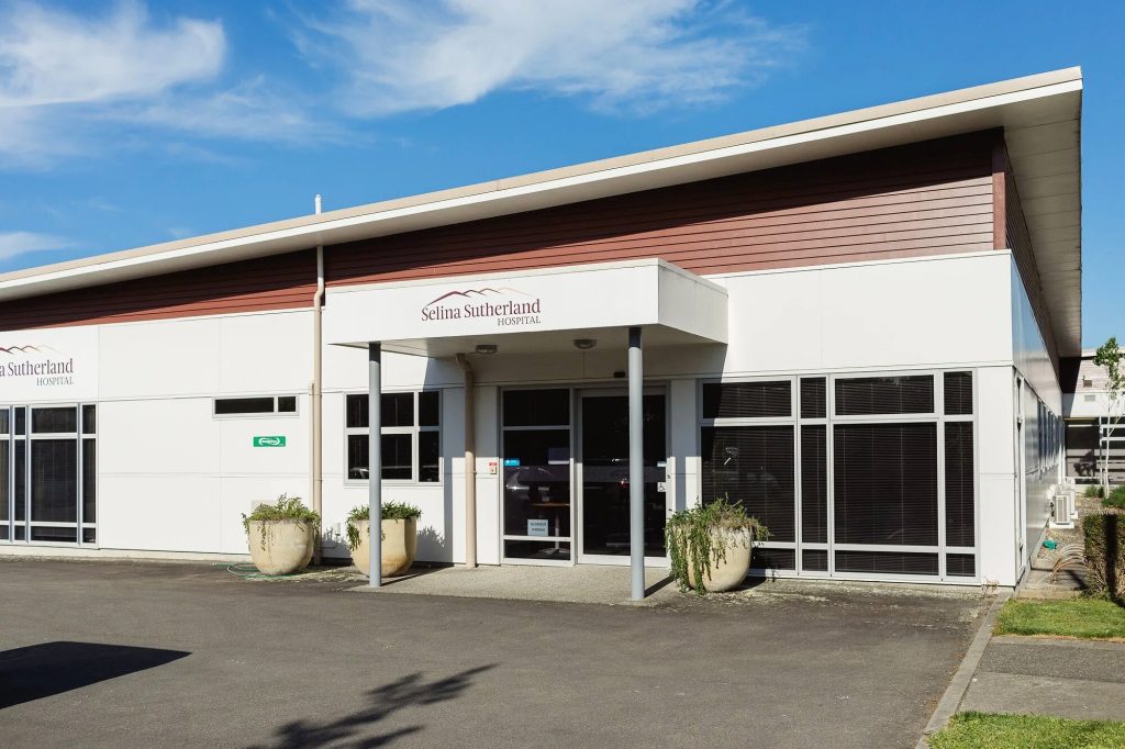 The main entrance of Selina Sutherland Hospital in Masterton on a clear day